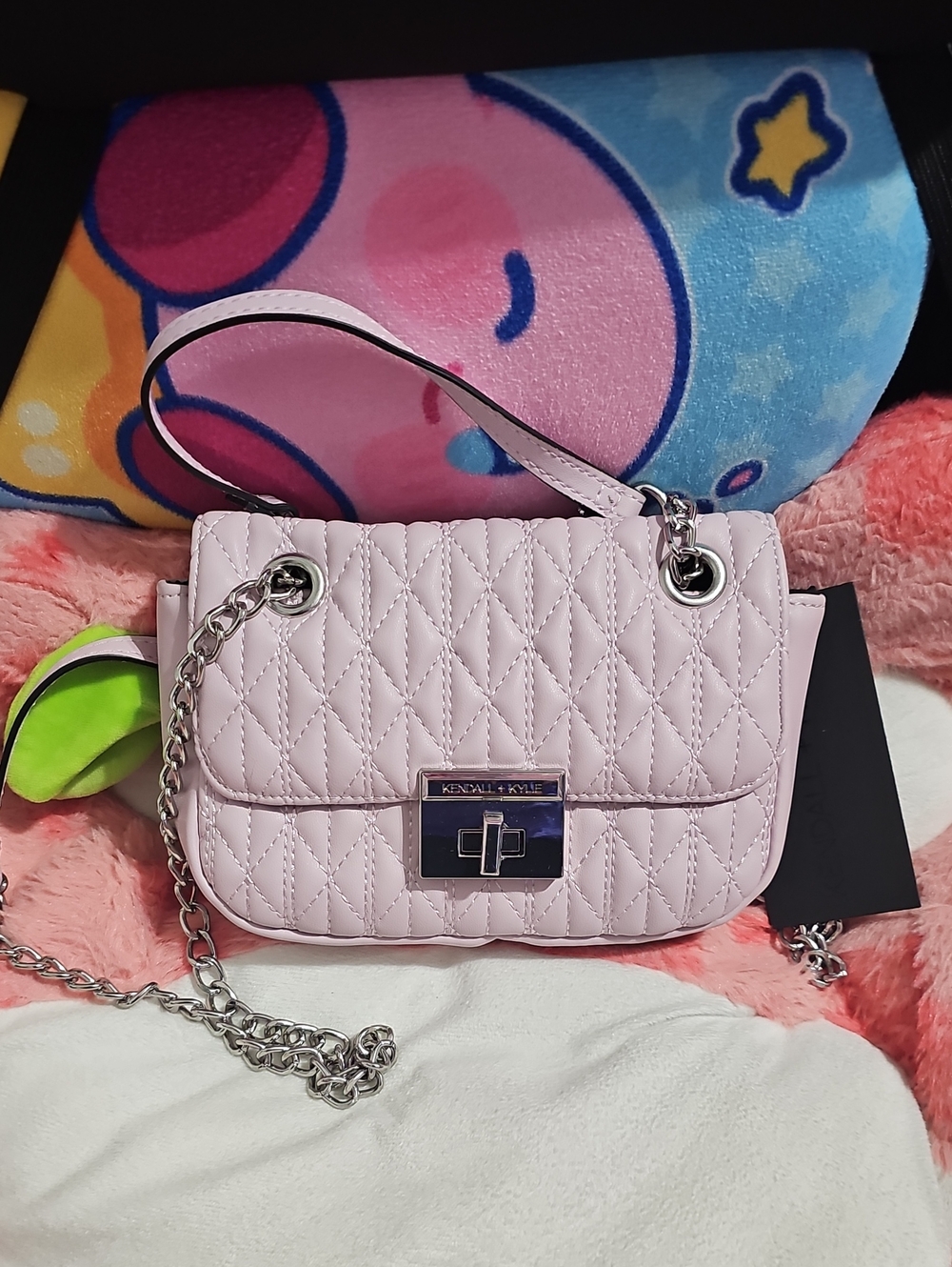 Kendall & Kylie Pale Pink Quilted Shoulder Bag with Silver Chain